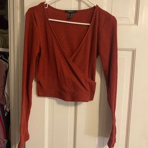 Red Cropped Long sleeve from Forever 21 (size Large)